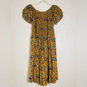 RADHE Bohemian Dress Women Large Gold/Purple Paisley Flowy Spring Sundress